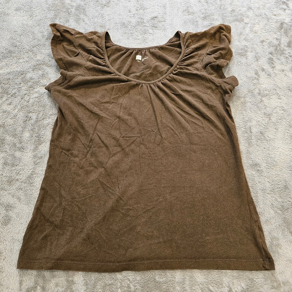Gap Womens Brown Flutter Sleeve Scoop Neck Jersey Knit T-Shirt Top Size Medium